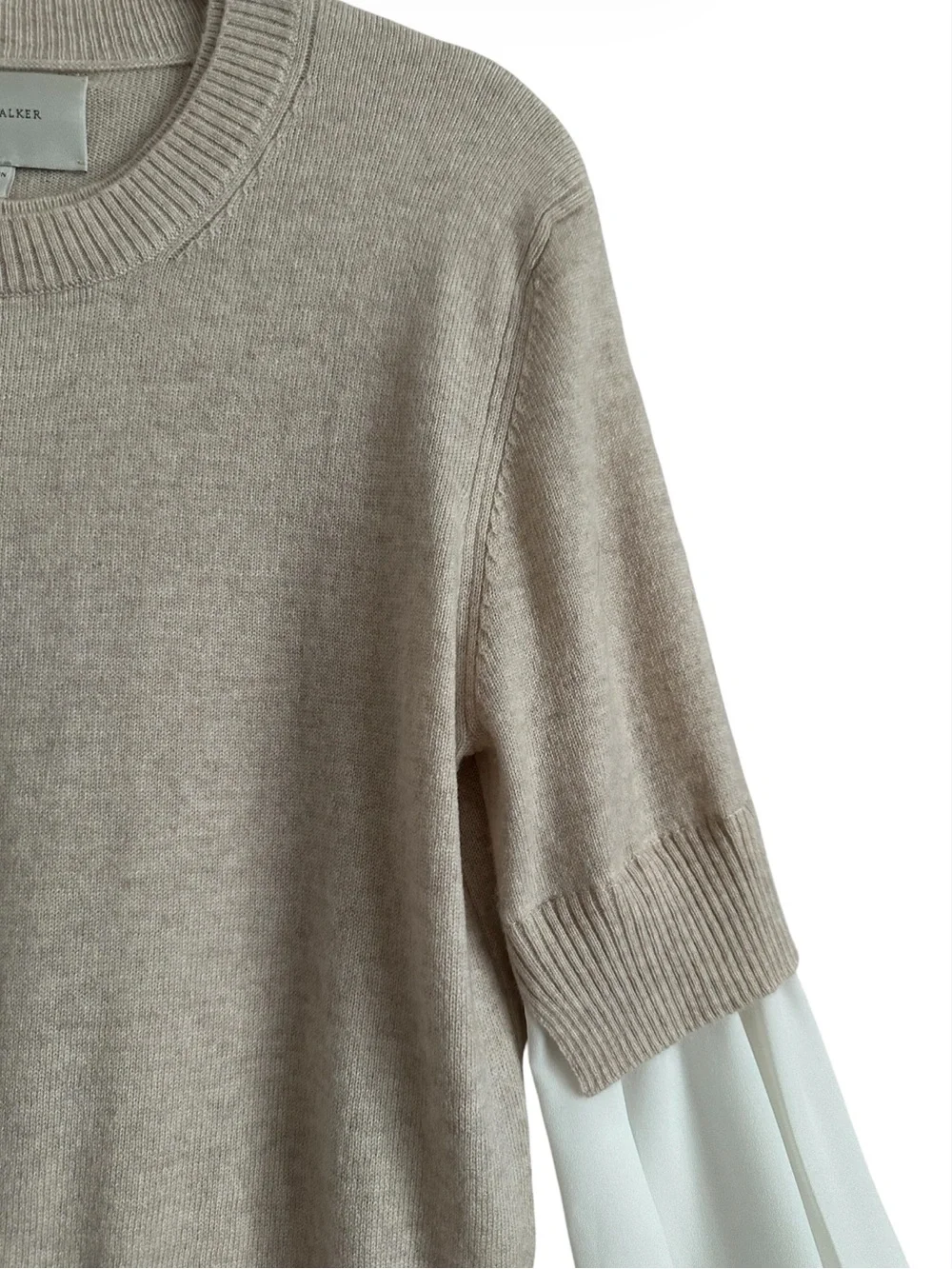 Brochu Walker Ebella Layered Crew Sweater Wool Cashmere Oatmeal Medium